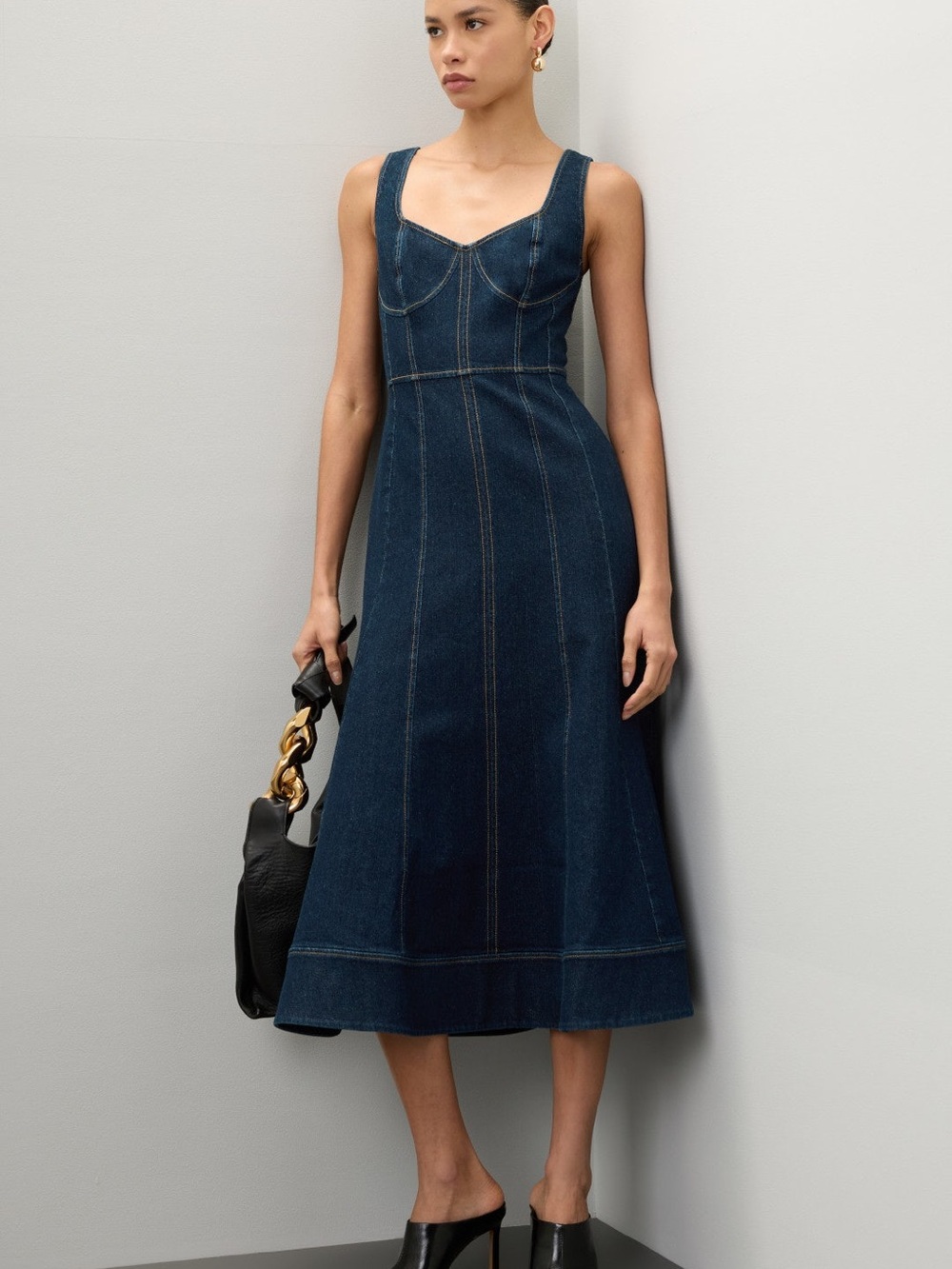 Jason Wu Dark Blue Denim Midi Dress with Bustier Detail - Picture 5 of 5